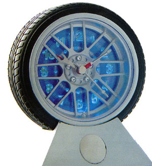 This little 4` led touch light wheel clock is a must for all motor heads. Just right for Dad