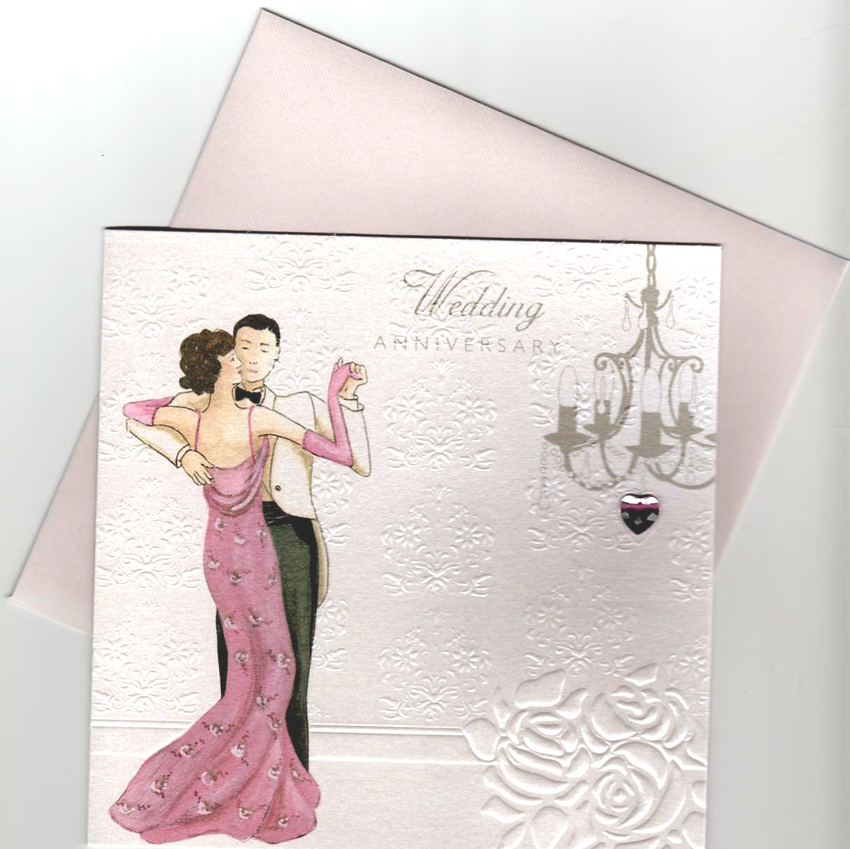 Unbranded Letand#39;s Dance Anniversary Card with Large Pink Heart Diamante
