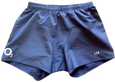 These shorts were issued to Lewis Moody for the 2006 season Wales.They display the embroidered playe