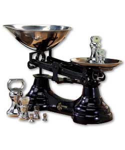 Black cast metal scale with chromed scoop and weig