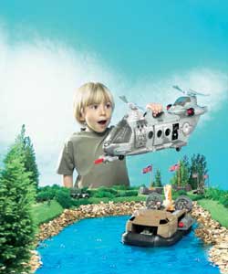 20 inch helicopter with 3 realistic sounds includes 3 poseable soldiers.Free hovercraft includes 3