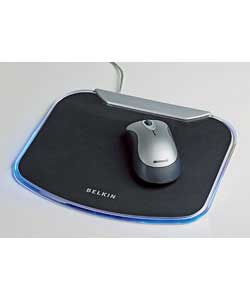 USB 2.0 lighted mouse pad and integrated 4-port USB hub. Adds 4 USB 2.0 speed ports to your desktop.