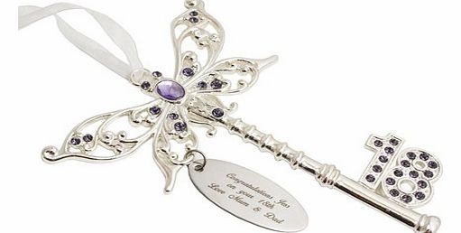 Lilac Butterfly 18th Birthday Key Perfect for presenting to a special 18 year old! Item takes  5 working days   to make, before it can be sent out for delivery . Personalise this Lilac Butterfly 18th Birthday Key with three lines, 20 characters per l