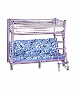 Lilac Metal Bunk Bed with Blue Camo Mattress