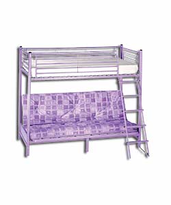 Lilac Metal Bunk Bed with Lilac Check Mattress