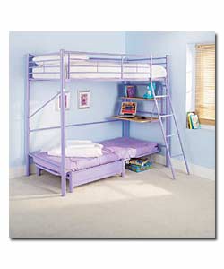 Lilac Sleep and Sit High Sleeper with Desk and Lilac Futon