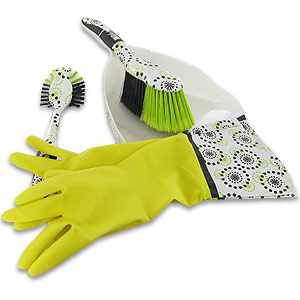 Unbranded Lime Green Gloves Scrub Dustpan and Brush Set