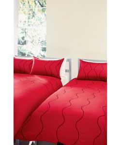 Linear Double Embroidered Duvet Cover Set - Red