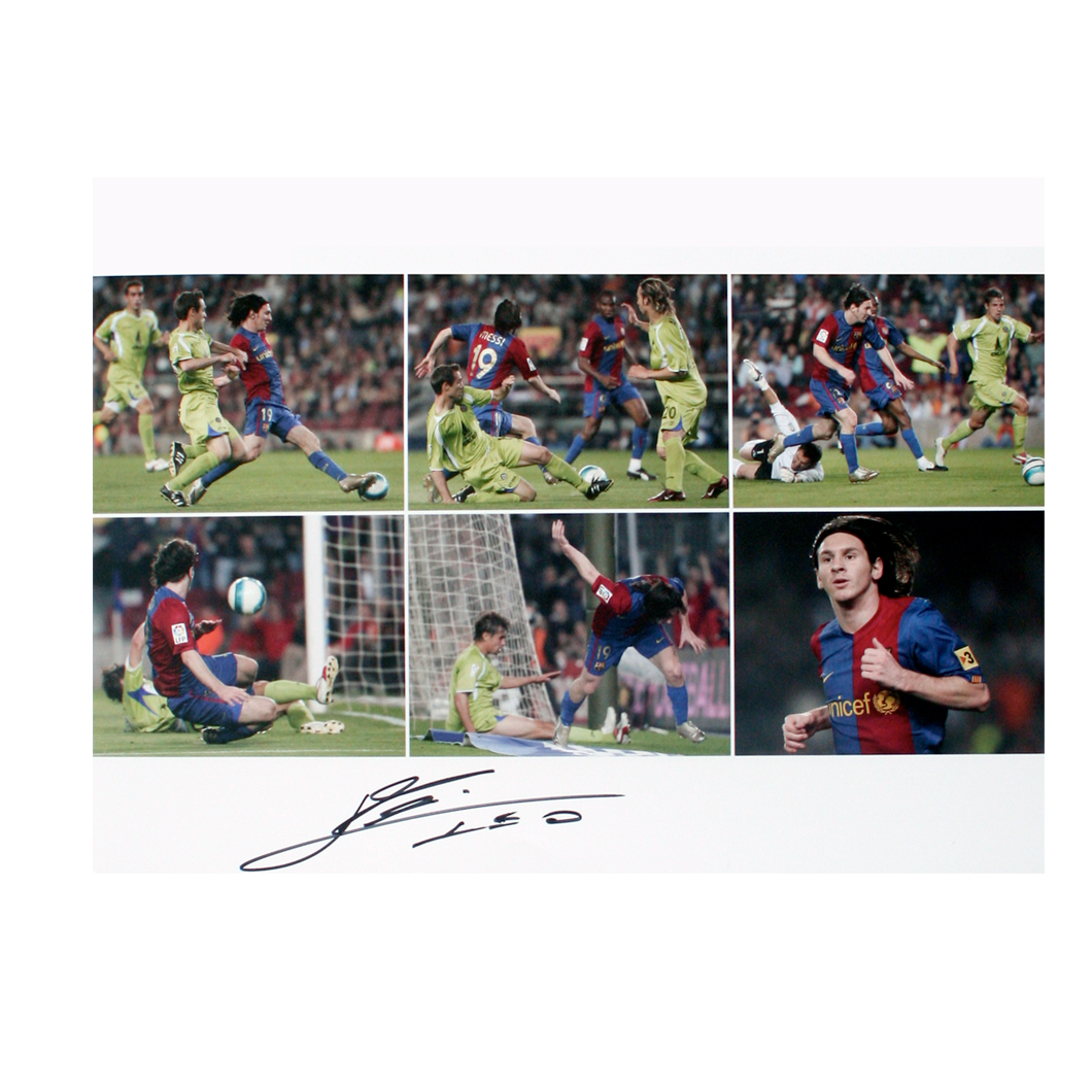 This montage of shot shows the brilliant Lionel Messi scoring his famous wonder goal for the Catalan