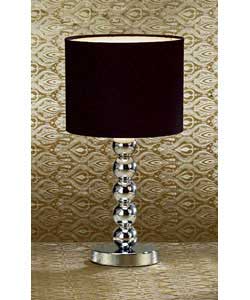 Chrome finish base with black faux suede shade.Height 43cm.Shade diameter 23cm.In-line