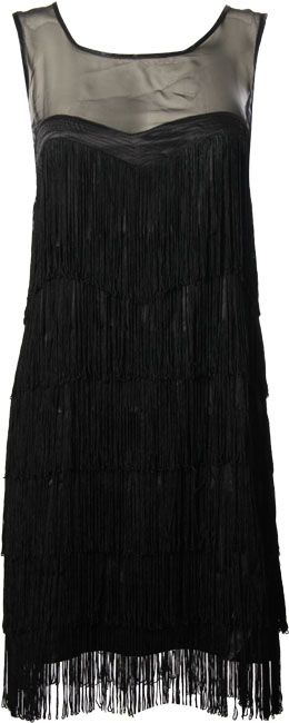 Chiffon top all over tassle flapper shift dress. 100 Polyester, Length 89cm at back