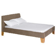 The Lodi double microfibre bedstead comes in a tan colour with the head and footboard in a faux