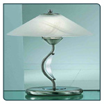 Italian satin nickel table lamp with chrome highlights and alabaster effect glass
