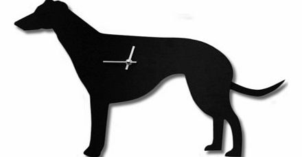 Lurcher/Greyhound Clock with Wagging TailNow a fast, sleek Lurcher/Greyhound dog has joined our family of Animal Shaped Clocks, all with wagging tails.The black silhouette style clock is cut in the shape of a Lurcher/Greyhound dog, with the added fun