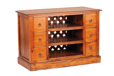 HAND CRAFTED DETAIL SOLID MAHOGANY TV UNIT WITH CD DRAWERS