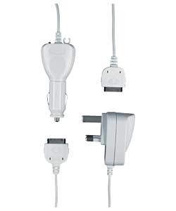 Charges iPod-Nano and mini.Mains AC adaptor.LED power indicator.Both products are for indoor use onl