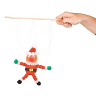 Instructions and materials to make two festive  marionette-style puppets. Simply composed of glued  