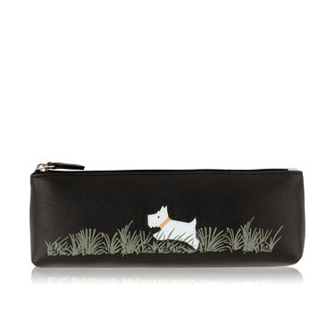 A useful and fun pencil case which features an active Radley playfully leaping through a field of ha