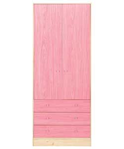 Size (H)180.8, (W)69.8, (D)49.6cm. Maple finish with pink fascias and silver finish handles.1 double