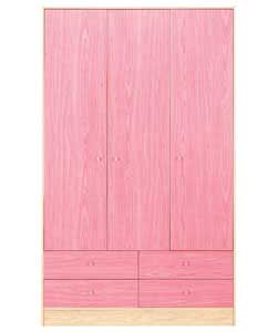 Size (H)180.8, (W)103, (D)49.6cm. Maple finish with pink fascias and silver finish handles.Double wa