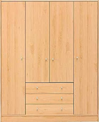Create your ideal bedroom with the stylish Malibu collection. This four door wardrobe will keep all your clothes neatly stored away and the three drawers provide extra space for folded garments. Finished in a gorgeous beech effect. it is sure to blen