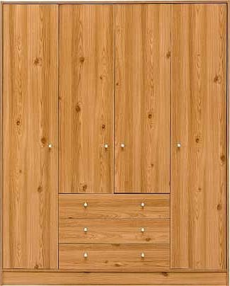 Create your ideal bedroom with the stylish Malibu collection. This four door wardrobe will keep all your clothes neatly stored away and the three drawers provide extra space for folded garments. Finished in a pine effect. it is sure to blend in effor