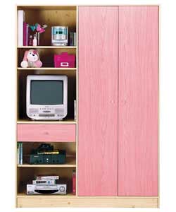 Size (H)180.8, (W)121, (D)49.6cm.Maple finish with pink fascias and silver finish handles.1 hanging 