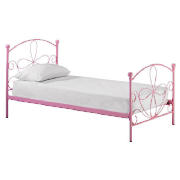 This pretty pink Mallia metal single bedstead is constructed of tubular metal.  The mattress is not