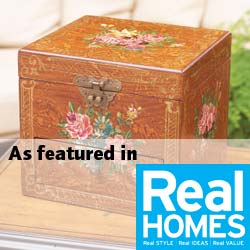 Decorated with individually hand-painted rose blooms, this exquisite wood-effect vanity box