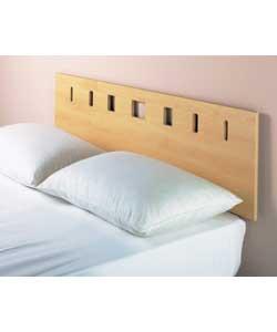 Beech effect headboard with adjustable fixing struts. Routed cut-outs in headboard. Size (W)96,