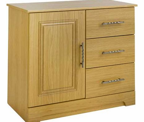 Contemporary and stylish this oak effect sideboard from our Malvern range. brings an elegant feel to your home. The combined nature of the grooved panel. antique pewter twist bar handles and wood effect exterior makes for a super chic addition to any