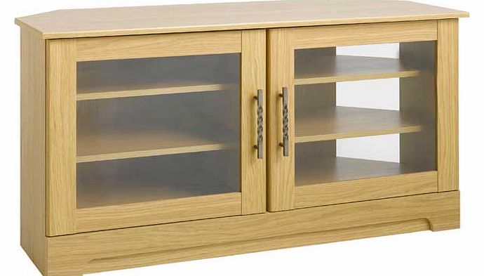 Contemporary and stylish this oak effect TV unit from our Malvern range. brings an elegant feel to your home. The mixture of the glass panels against the wood effect exterior gives a modern feel to the unit. Featuring antique pewter twist bar handles