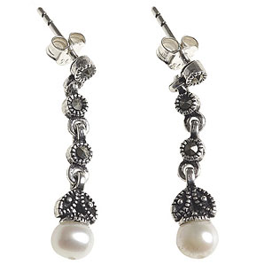 Marcasite and Pearl Drop Earrings