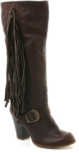 Leather high leg boot with side fringing and buckle detail. The Matassel boot has a high block heel 