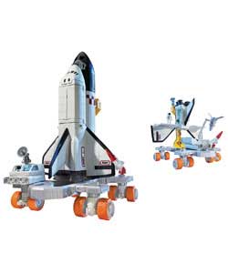 Make up to 30 different cosmic vehicles.Set includes UFO with cool lights and sounds.Requires 3 x bu