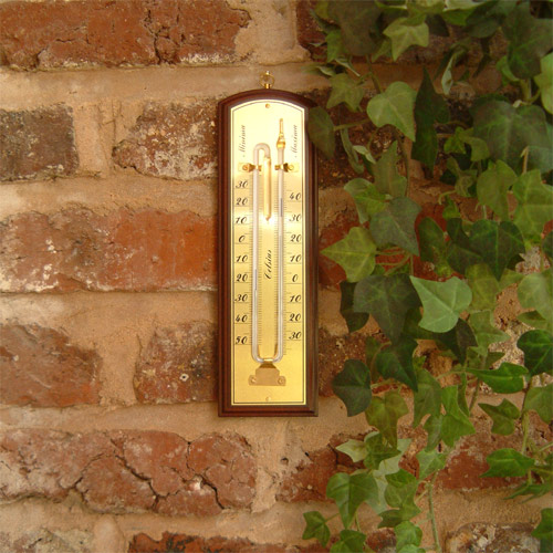 A traditional maximum-minimum thermometer which would look ideal in any home. A brass centigrade sca