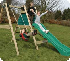 Ex-display Maxplay timber swing and slide with platform. Excellent condition only 9 months old
