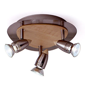 Three spotlights provide directional light from a