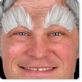 Self-adhesive false eyebrows in three rampant bushy personalities: `Angry Scotsman`  `Grandpa` and