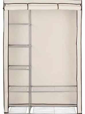 This Metal and Polycotton Double Wardrobe is both practical and affordable. This wardrobe has one side for hanging clothes. and the other side has 4 shelves for storage. This sturdy wardrobe is great for storage anywhere in your house. Canvas coverin