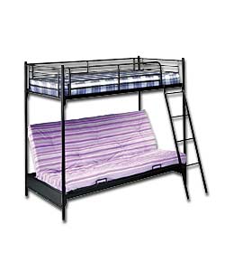 Metal Bunk Bed and Sofa with Lilac Stripe Futon Mattress