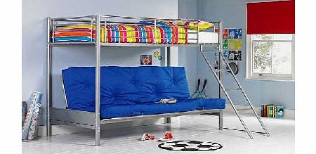 Unbranded Metal Bunk Bed Frame with Futon - Silver and Blue