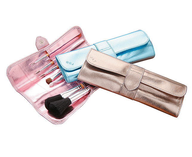 Unbranded Metallic Leather Cosmetic Brush Set - Pink