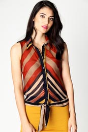 Unbranded Michaela Striped Knotted Sleeveless Blouse