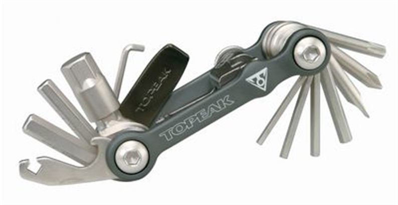 One-piece light weight folding tool with 18 tools folded into a forged, anodised alloy body