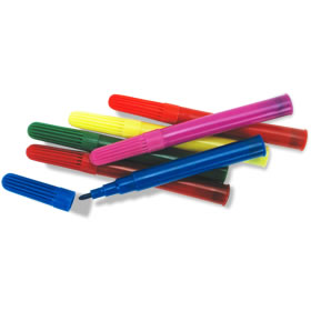 A packet of six coloured miniature felt-tip pens. Suitable for party bags and presents