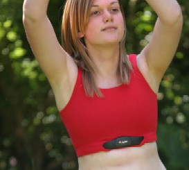 Unbranded Minimal Bounce Heart Rate Monitor Bra modelled by Clare