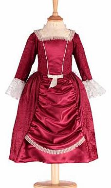 Dress up as a Victorian lady with this gown made from burgundy satin and velour and finished with a pretty cream trim. The cream lace cuffs and pretty lace panel at the neck. complete the look. whilst the hooped skirt helps to give the dress a lovely