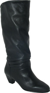 Mlint, almond toe ruched leather knee high boot, with a low stack heel. Lining: synthetic Sole: synt