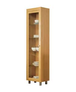 Beech effect. 1 glass door. 4 glass adjustable internal shelves. Silver effect handles. Size (W)50,